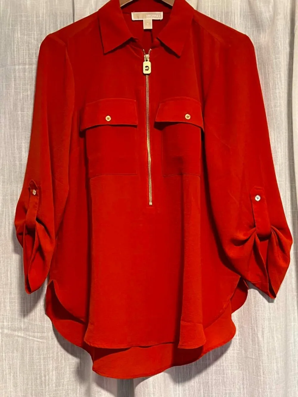 Michael Kors Zip Front Blouse Orange/Red Size M